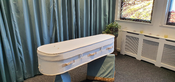 Woollen coffin. Has a feel of a fleece blanket. Jason O'Brien & Family Funeral Services Limited in Ashton-Under-Lyne, Greater Manchester
